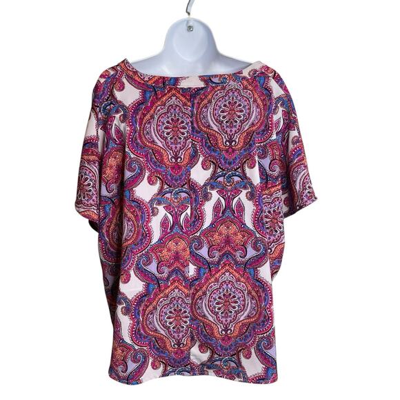 Catherines Women's Pink Blue Paisley Blouse Size‎ Petite 1XW Flowy Artsy Boho - Picture 2 of 13